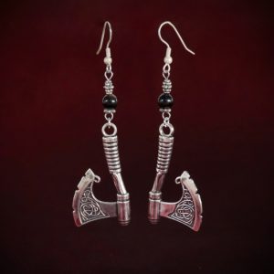 Celtic Axe + Black Obsidian Earrings