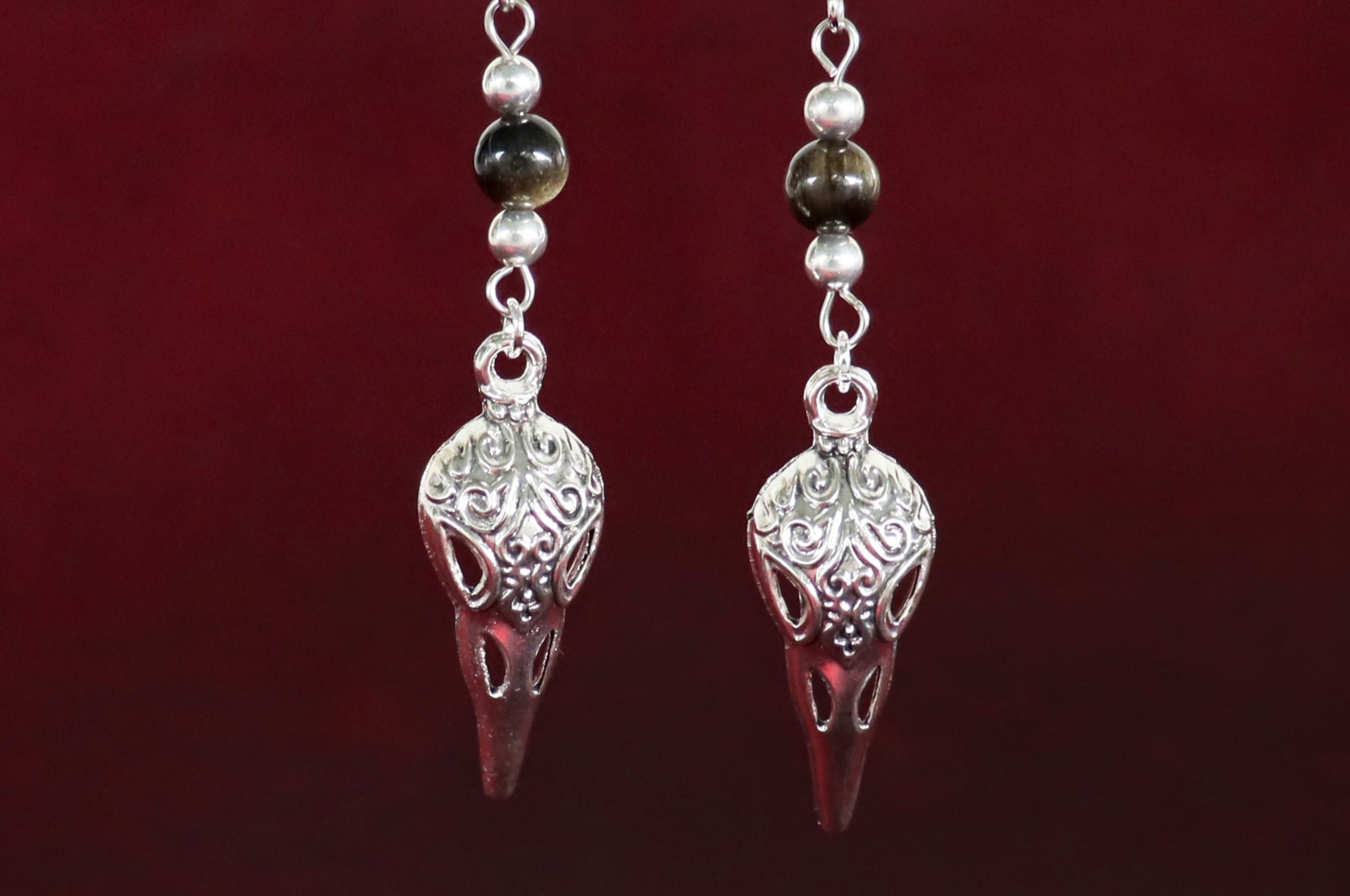 Jewellery_Earrings#10-S.Silver-Raven-Skull+Blk-Obs-Tibetian+S.Sil-KS-lg (3)