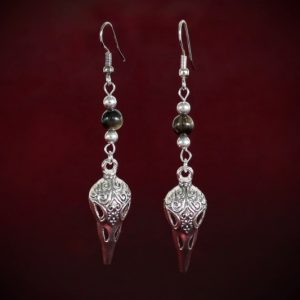 Raven Skull Black Obsidian Crystal Earrings