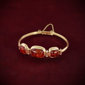 14k Gold and Amber Hinged Bangle